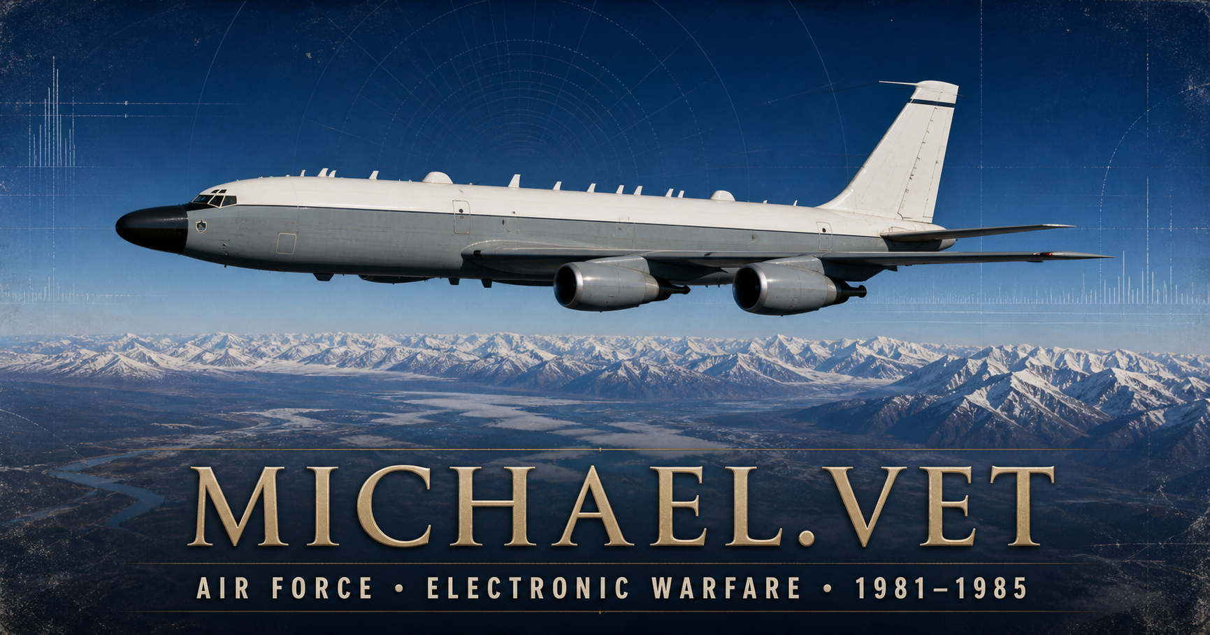 Editorial artwork of an RC-135V/W Rivet Joint above the Alaska Range